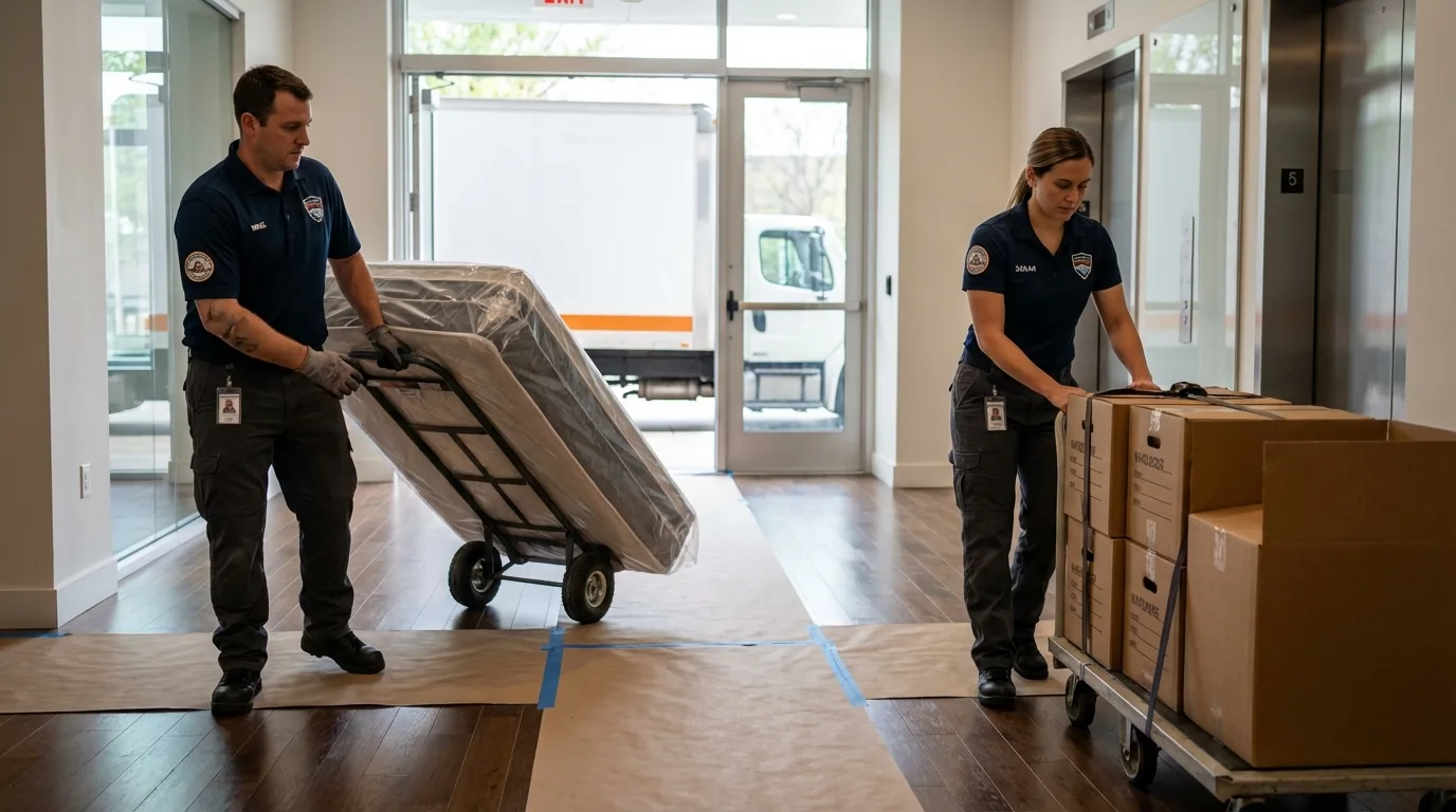 Professional apartment movers loading elevator in Ponderay, ID